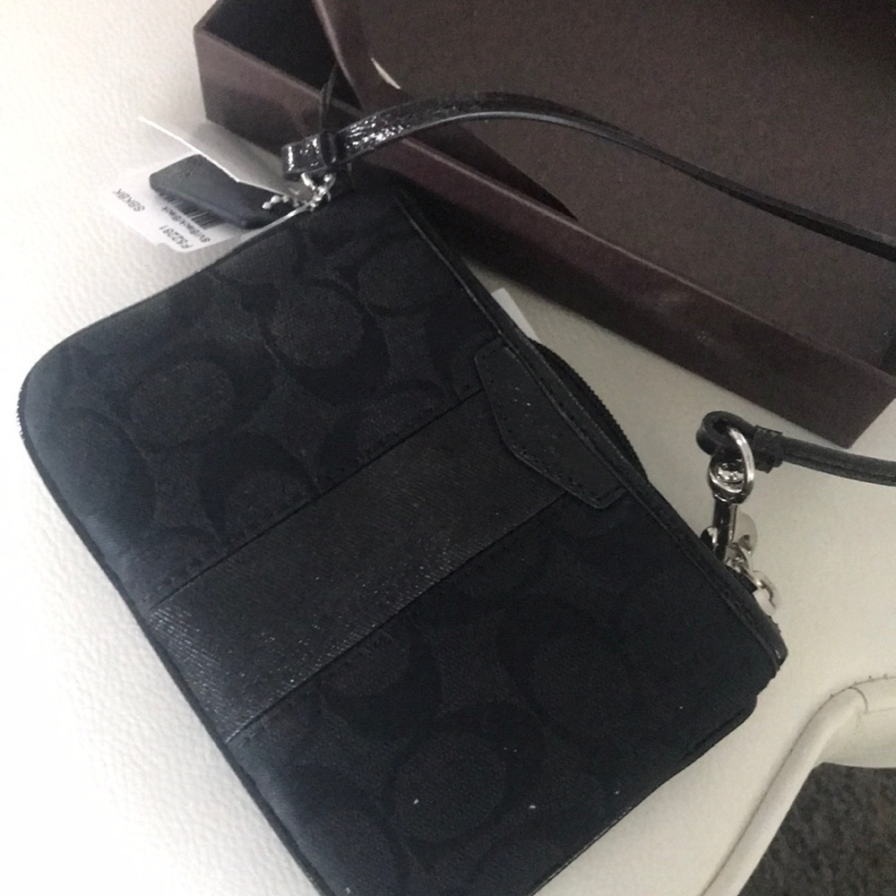 Coach black on black monogram wristlet
